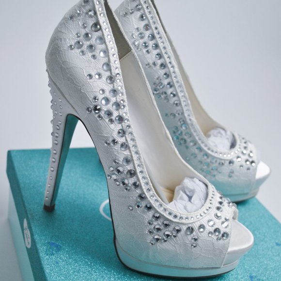 Betsey Johnson Shoes - Betsy Johnson Something Blue Lace Heels w Rhinestones- FITS 7.5  (8.5 Actual Sz)